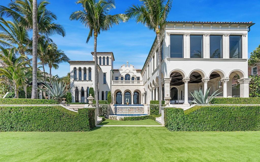 2325 S Ocean Blvd, Delray Beach, FL. A spectacular direct Oceanfront 9BR/13.7BA Estate, custom-built with commanding, unobstructed ocean views. The property boasts gorgeous detailing throughout, featuring palazzo-inspired compound, custom finishes, intricate marblework, and beautiful artisan millwork.