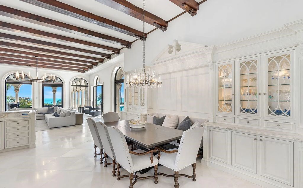 2325 S Ocean Blvd, Delray Beach, FL. A spectacular direct Oceanfront 9BR/13.7BA Estate, custom-built with commanding, unobstructed ocean views. The property boasts gorgeous detailing throughout, featuring palazzo-inspired compound, custom finishes, intricate marblework, and beautiful artisan millwork.