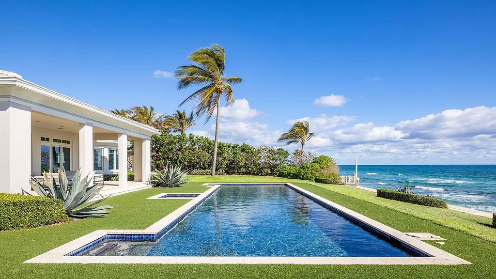 Exceptional estate with 200 feet ocean and 190 feet Intracoastal frontage! Updated, move-in ready with pools, deep water dock and endless possibilities. Steps to Delray and Palm Beach. Must-see waterfront!