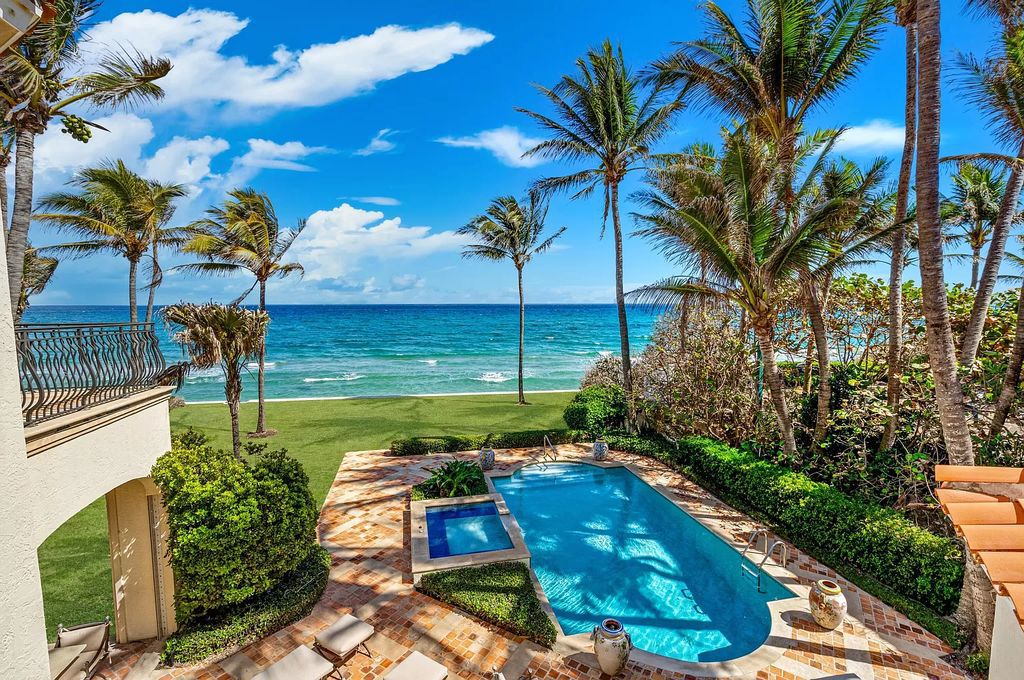 Immerse yourself in unparalleled luxury in this waterfront Manalapan estate. Boasting 75 feet of ocean frontage, this 5-bedroom mansion offers grand living spaces, a chef's kitchen, resort-style pool, and breathtaking ocean views. Explore the epitome of coastal living.