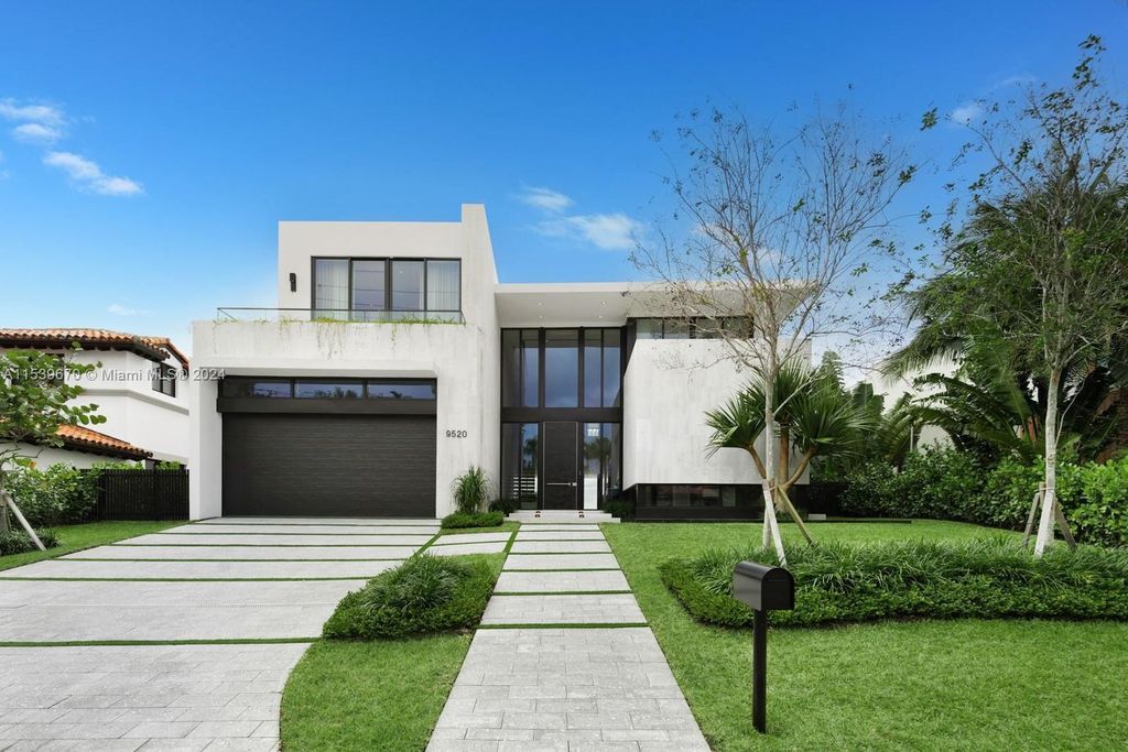 Brand-new Bay Harbor Islands masterpiece with 80 feet waterfront, sunsets, pool, spa and gourmet kitchen. Designed for entertaining by SDH Studio.