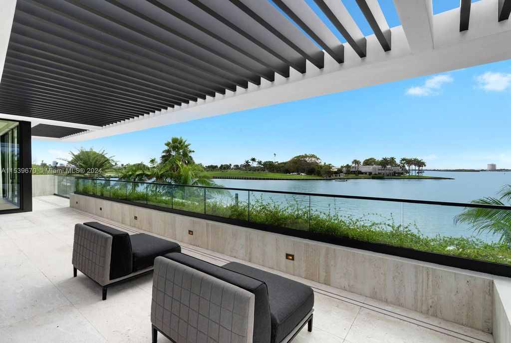 Brand-new Bay Harbor Islands masterpiece with 80 feet waterfront, sunsets, pool, spa and gourmet kitchen. Designed for entertaining by SDH Studio.