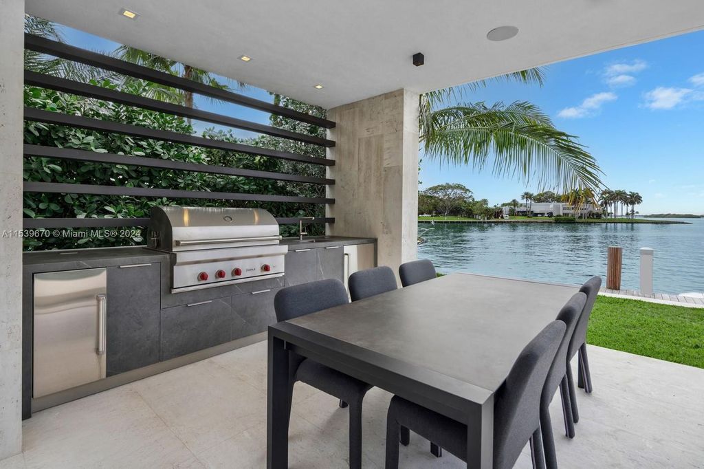 Brand-new Bay Harbor Islands masterpiece with 80 feet waterfront, sunsets, pool, spa and gourmet kitchen. Designed for entertaining by SDH Studio.