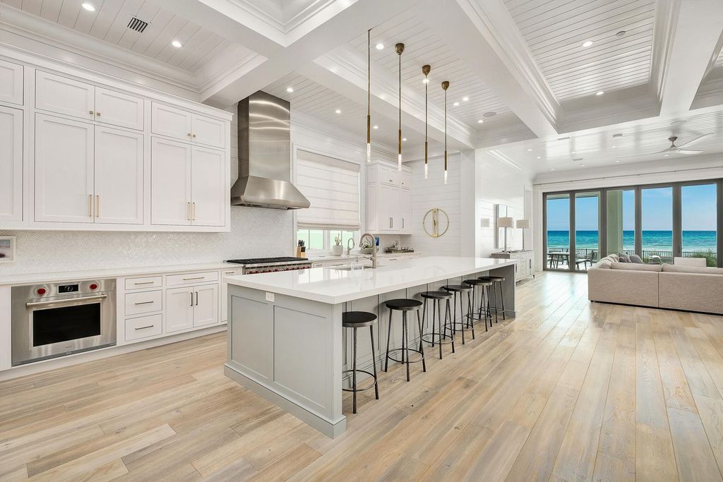 This meticulously crafted 7,650 square feet estate boasts private beach access, a resort-style pool, an elevator, and breathtaking Gulf views. Nestled on the coveted east end of 30A, enjoy proximity to Rosemary Beach, Alys Beach, and Kaiya. Unwind in unparalleled luxury and explore the best of 30A!